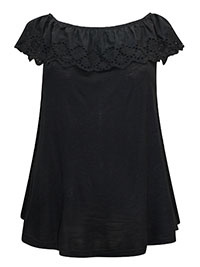 BLACK Broderie Bardot Top - Plus Size 12 to 24