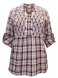 BERRY Check Pure Cotton Pintuck Shirt - Plus Size 16 to 24
