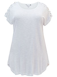 WHITE Criss Cross Short Sleeve Top - Plus Size 16 to 30