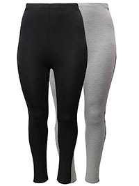 BLACK/GREY 2-Pack Jersey Full Length Leggings - Plus Size 16 to 26