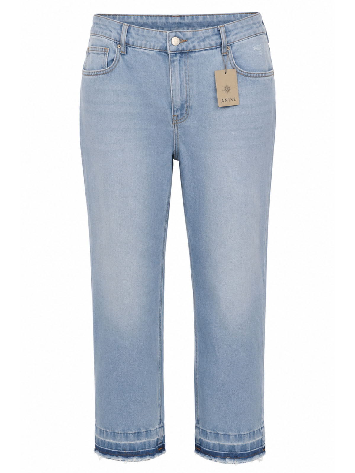 Light Wash Raw Hem Retro Style Denim Jeans - Size 16 to 22