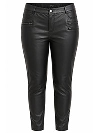 Black Zip Detail Faux Leather Trousers - Size 32