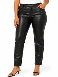 Black Curve Zip Detail Faux Leather Trousers - Size 26 to 32