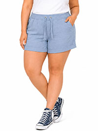 Light BLUE Rolled Hem Relaxed Fit Drawstring Shorts - Size 18 to 22 Light BLUE Rolled Hem Relaxed Fit Drawstring Shorts - Size 18 to 22