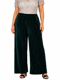 Emerald Velvet Crinkle Wide Leg Trousers - Size 20R & 26R