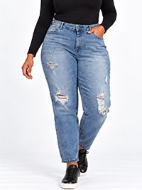 BLUE Stonewash Distresses Denim Skinny Jeans - Size 30R