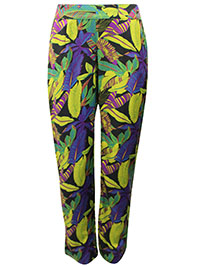 PURPLE Pull On Tropical Print Straight Leg Trousers - Plus Size 14 to 24 PURPLE Pull On Tropical Print Straight Leg Trousers - Plus Size 14 to 24