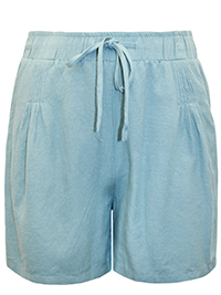 MISTY-BLUE Linen Blend Pleat Detail Shorts - Plus Size 14 to 28