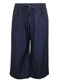 NAVY Linen Blend Wide Leg Culottes - Plus Size 12 to 32