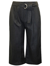 BLACK Linen Blend Belted Cropped Trousers - Plus Size 14 to 30 BLACK Linen Blend Belted Cropped Trousers - Plus Size 14 to 30
